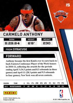 2010-11 Panini Season Update #15 Carmelo Anthony Back