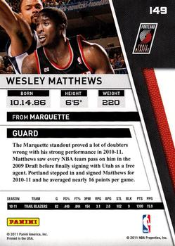 2010-11 Panini Season Update #149 Wesley Matthews Back
