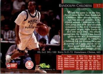 1995 Classic Rookies #17 Randolph Childress Back