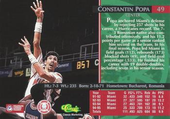 1995 Classic Rookies #49 Constantin Popa Back