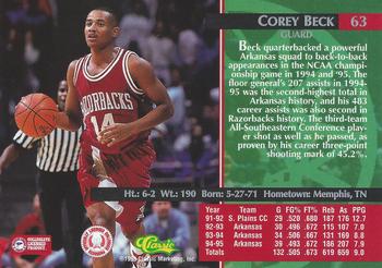 1995 Classic Rookies #63 Corey Beck Back
