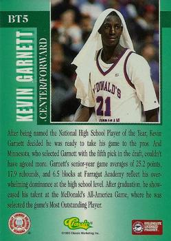 1995 Classic Rookies - Big Time #BT5 Kevin Garnett Back