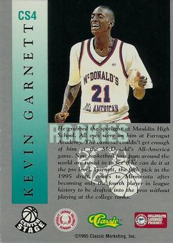 1995 Classic Rookies - Center Stage #CS4 Kevin Garnett Back