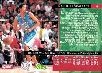 1995 Classic Rookies - Silver Foil #4 Rasheed Wallace Back