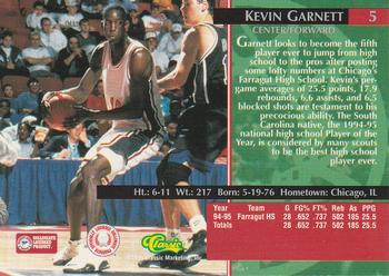 1995 Classic Rookies - Silver Foil #5 Kevin Garnett Back