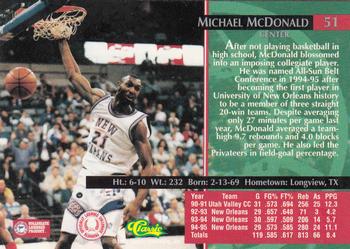 1995 Classic Rookies - Silver Foil #51 Michael McDonald Back