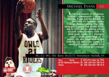 1995 Classic Rookies - Silver Foil #86 Michael Evans Back