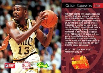 1995 Classic Rookies - Silver Foil #100 Glenn Robinson Back
