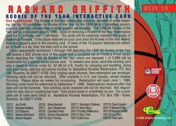 1995 Classic Rookies - Rookie of the Year Interactives #ROY 18 Rashard Griffith Back