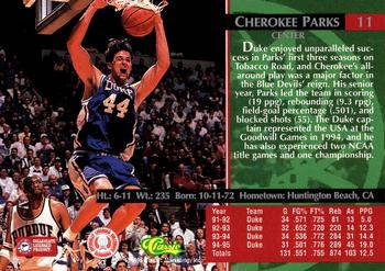 1995 Classic Rookies - Autograph Edition #11 Cherokee Parks Back