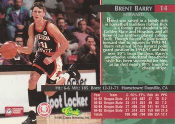 1995 Classic Rookies - Autograph Edition #14 Brent Barry Back