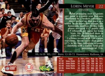 1995 Classic Rookies - Autograph Edition #22 Loren Meyer Back