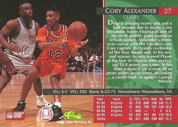 1995 Classic Rookies - Autograph Edition #27 Cory Alexander Back