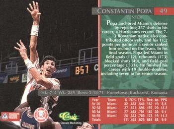 1995 Classic Rookies - Autograph Edition #49 Constantin Popa Back