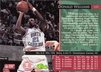 1995 Classic Rookies - Autograph Edition #60 Donald Williams Back
