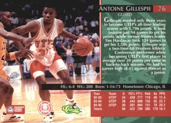 1995 Classic Rookies - Autograph Edition #76 Antoine Gillespie Back
