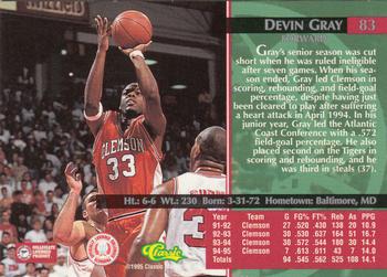 1995 Classic Rookies - Autograph Edition #83 Devin Gray Back
