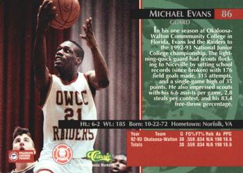 1995 Classic Rookies - Autograph Edition #86 Michael Evans Back