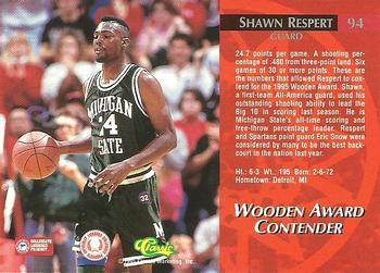 1995 Classic Rookies - Autograph Edition #94 Shawn Respert Back