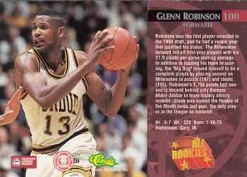 1995 Classic Rookies - Autograph Edition #100 Glenn Robinson Back