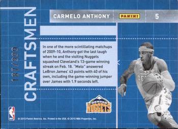 2010-11 Donruss - Craftsmen #5 Carmelo Anthony Back