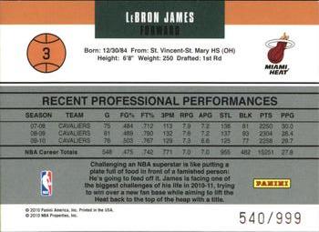 2010-11 Donruss - Gamers #3 LeBron James Back