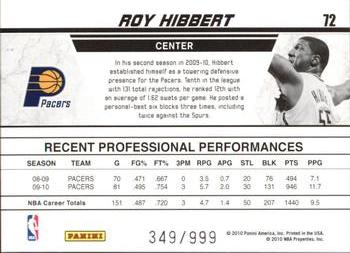 2010-11 Donruss - Production Line #72 Roy Hibbert Back