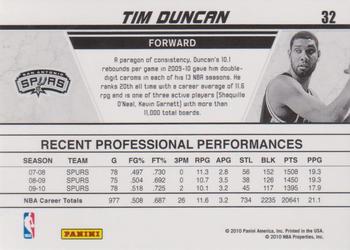 2010-11 Donruss - Production Line Rack Packs #32 Tim Duncan Back
