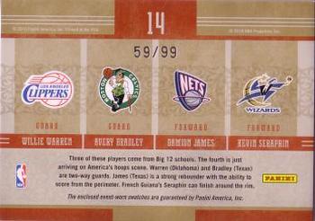 2010-11 Panini Timeless Treasures - NBA Apprentice Materials Quads #14 Willie Warren / Avery Bradley / Damion James / Kevin Seraphin Back