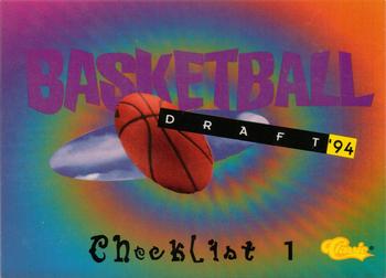1994 Classic Draft #76 Checklist 1: 1-54 Front