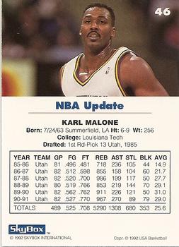 1992 SkyBox USA #46 Karl Malone Back