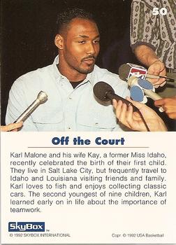 1992 SkyBox USA #50 Karl Malone Back