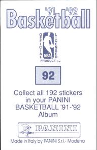 1991-92 Panini Stickers #92 David Robinson Back