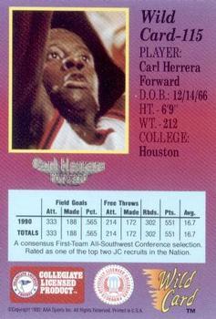 1991-92 Wild Card - 100 Stripe #115 Carl Herrera Back