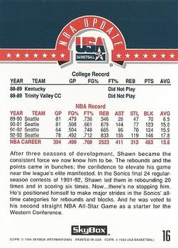 1994 SkyBox USA #16 Shawn Kemp Back