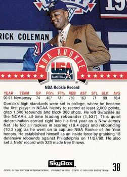 1994 SkyBox USA #38 Derrick Coleman Back
