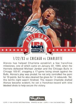 1994 SkyBox USA - Gold #3 Alonzo Mourning Back