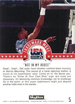 1994 SkyBox USA - Gold #5 Alonzo Mourning Back