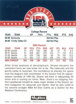 1994 SkyBox USA - Gold #16 Shawn Kemp Back