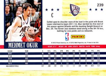 2011-12 Hoops #239 Mehmet Okur Back