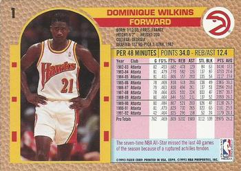 1992-93 Fleer Drake's #1 Dominique Wilkins Back