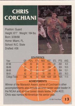 1991 Front Row #13 Chris Corchiani Back