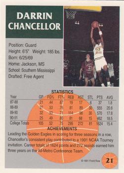 1991 Front Row #21 Darrin Chancellor Back