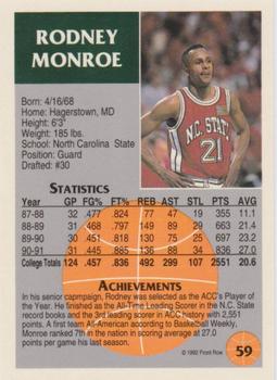 1991 Front Row Update #59 Rodney Monroe Back