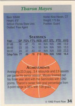1991-92 Front Row Premier #34 Tharon Mayes Back