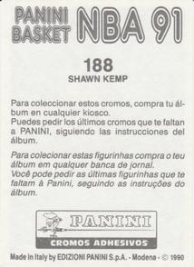 1990-91 Panini Stickers (Spanish) #188 Shawn Kemp Back