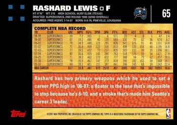 2007-08 Topps #65 Rashard Lewis Back