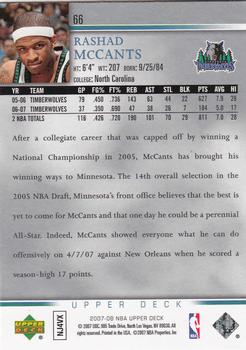 2007-08 Upper Deck #66 Rashad McCants Back
