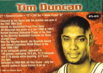 1998 San Antonio Spurs 25th Anniversary Team #25-03 Tim Duncan Back