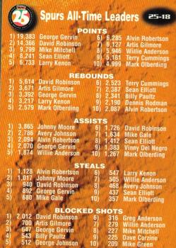 1998 San Antonio Spurs 25th Anniversary Team #25-18 Spurs All-Time Leaders Back